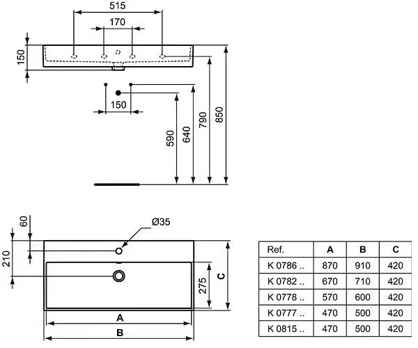 deal Standard Strada Lavabo mural