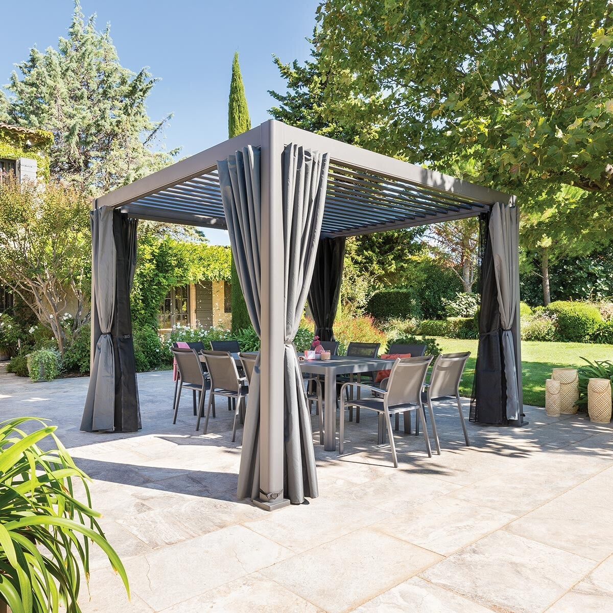 Pergola carrée 3,6x3,6m Evora Graphite Hespéride