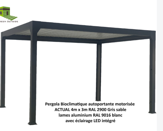 Pergola bioclimatique motorisée aluminium 4x3m + LED  GREEN OUTSIDE