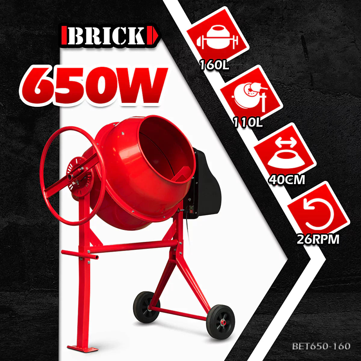 Brick Bétonnière 650w Capacité Du Tambour 160l