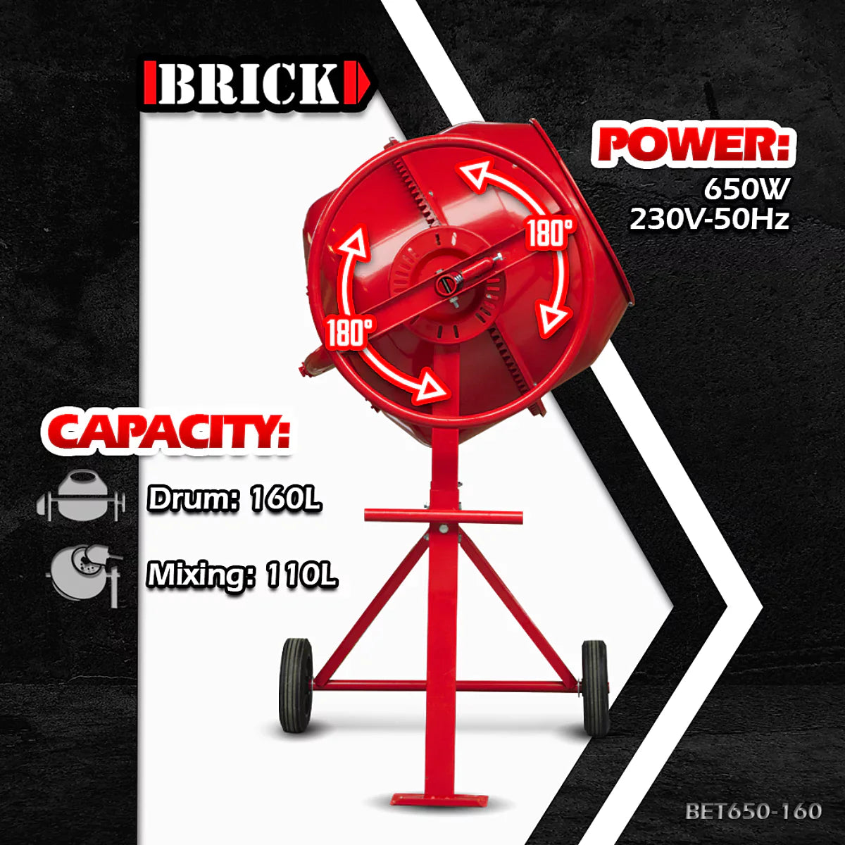 Brick Bétonnière 650w Capacité Du Tambour 160l