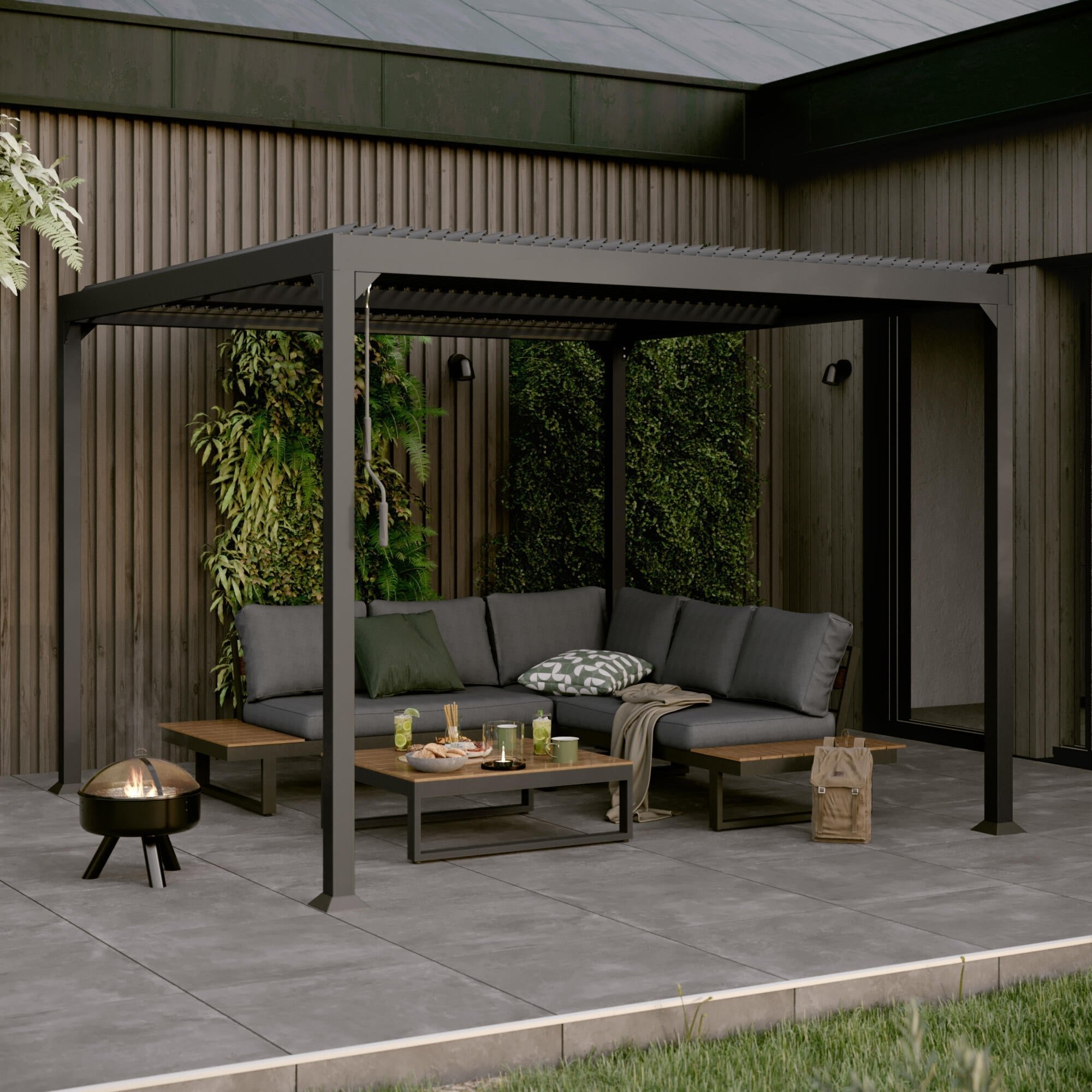 Pergola bioclimatique autoportante First II, Aluminium Gris Anthracite 9m²