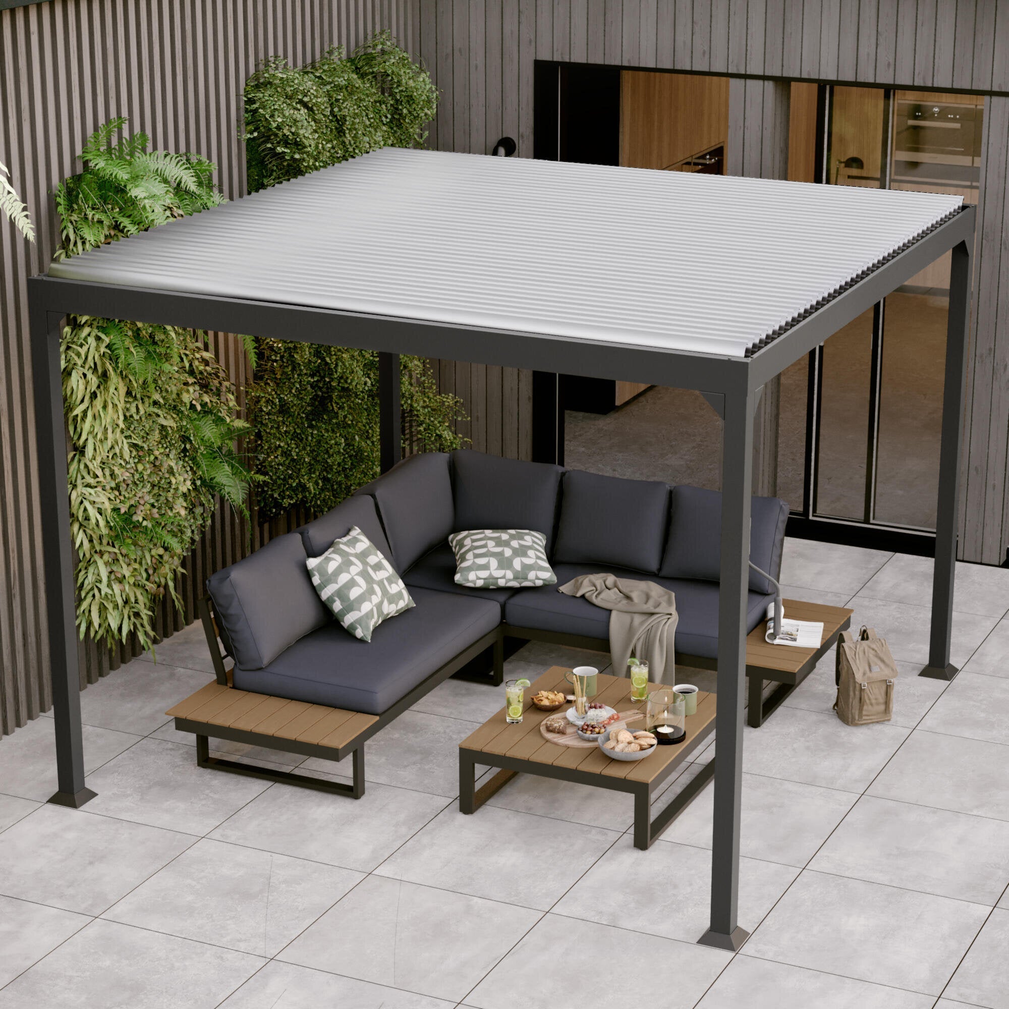 Pergola bioclimatique autoportante First II, Aluminium Gris Anthracite 9m²