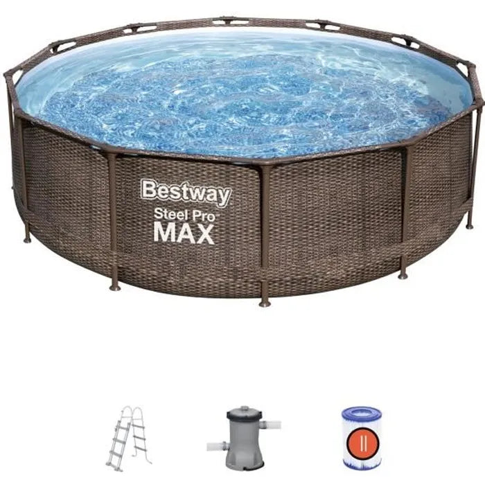 Kit Piscine hors sol tubulaire BESTWAY Steel Pro Max™ - 366 x 100 cm - Ronde (Livrée avec filtre à cartouche, échelle et diffuseur)