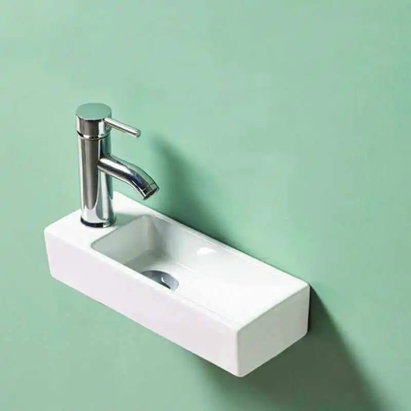 Lave main Rectangle Droite Céramique Blanc - 38x15 cm - Minimalist