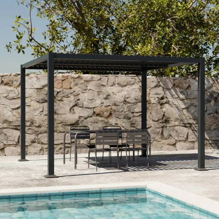 SWEEEK Pergola bioclimatique anthracite aluminium et acier 3x3m lames orientables