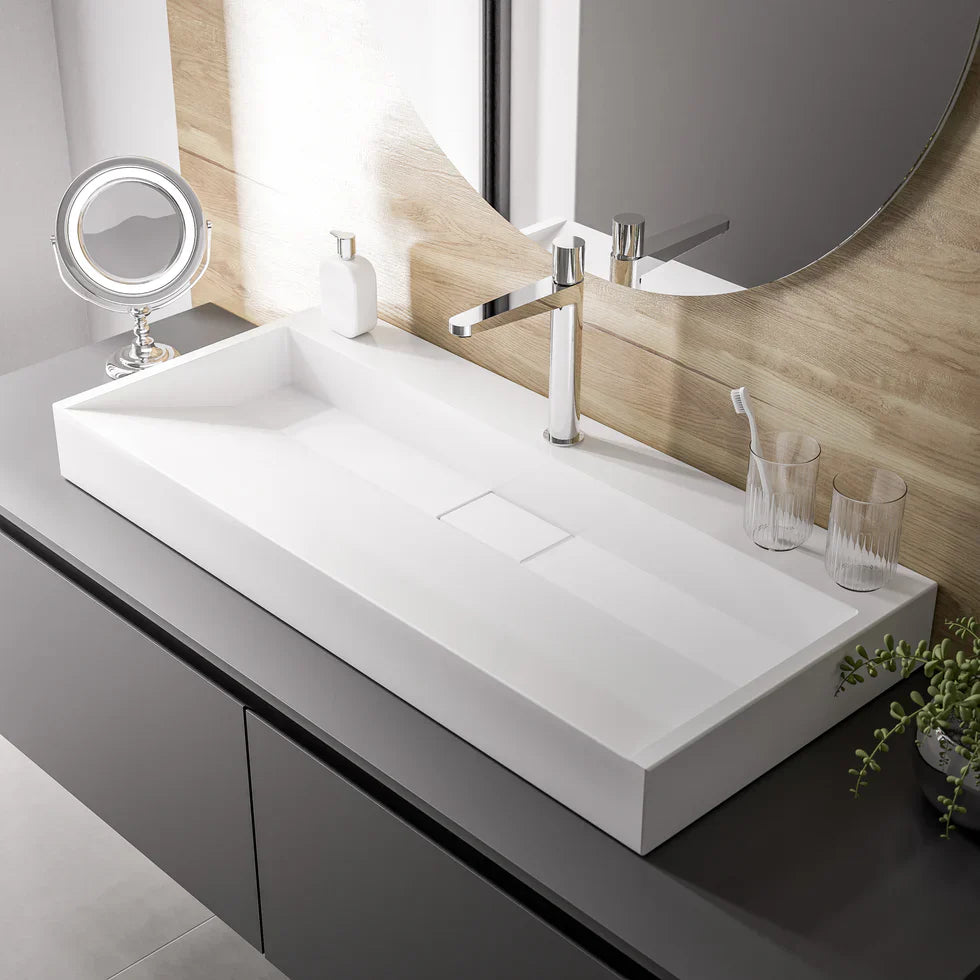 Lavabo mural / lavabo à poser en marbre artificiel BS6001 - Blanc bri